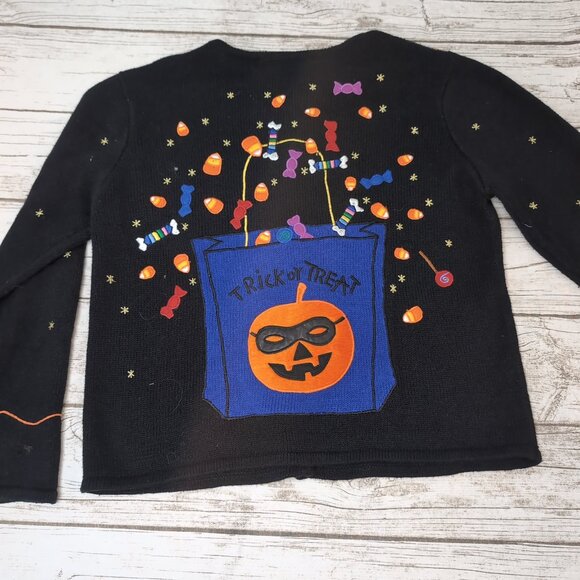 Segue Boo! Halloween Cardigan Sweater Black Ghost Pumpkin Candy – Women’s M - Picture 7 of 8